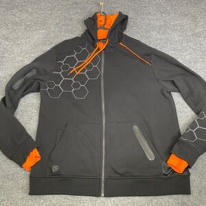 Linus Tech Tips LTT Stealth Hoodie Mens XL Black Orange Hexagon Full Zip Jacket